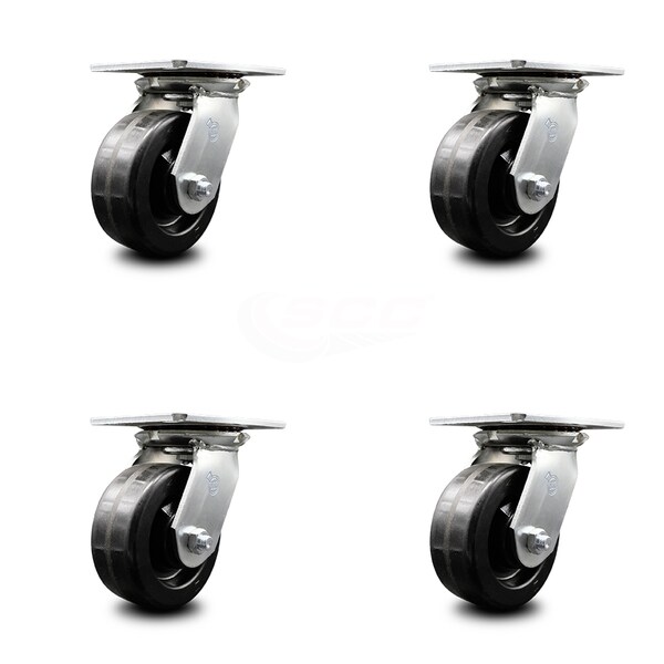 5 Inch Heavy Duty Phenolic Caster Set with Ball Bearings, 4PK